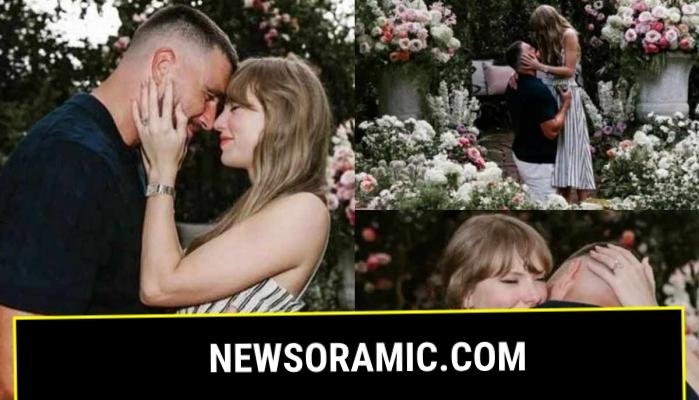 Taylor Swift brings Travis Kelce on his knee before accepting proposal
