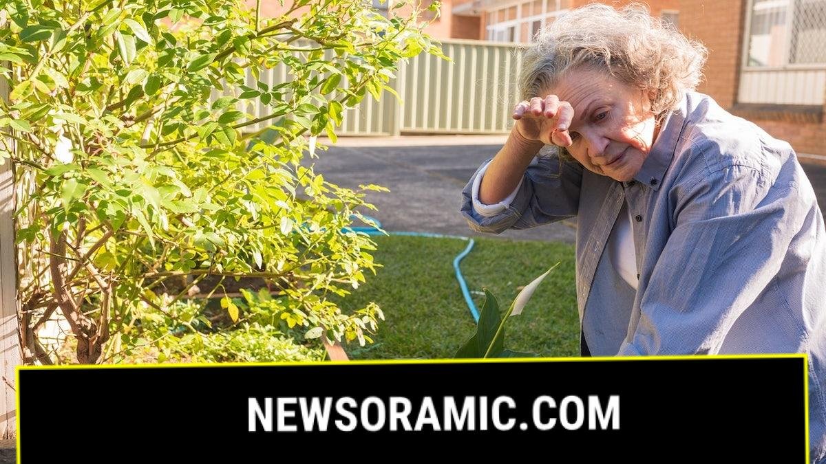 Senior woman overheated while gardening