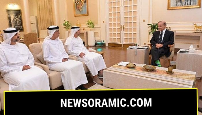 PM Shehbaz Sharif (right) meets UAEs outgoing Ambassador Hamad Obaid Ibrahim Al-Zaabi. — PMO