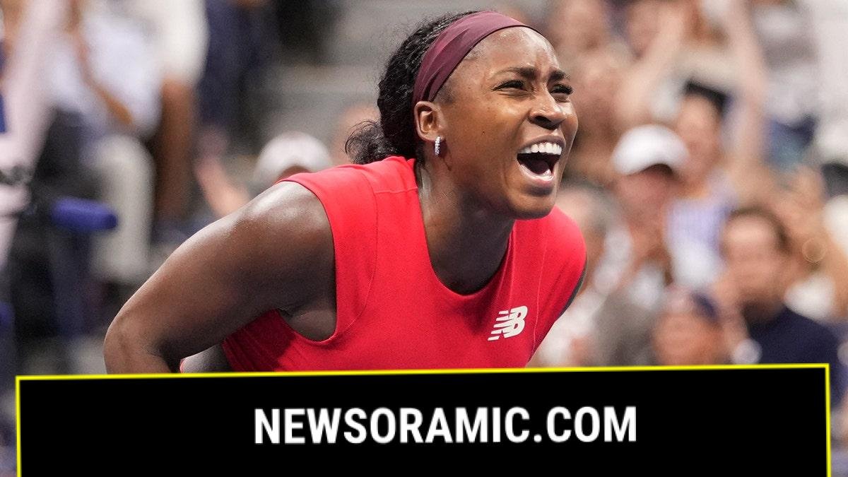Coco Gauff reacts after point