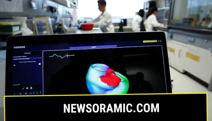A monitor shows a three-dimensional image of a human heart at the Klaus-Tschira-Institute for Integrative Computational Cardiology, department of the Heidelberg University Hospital (Universitaetsklinikum Heidelberg), in Heidelberg, Germany, August 14, 2018. — Reuters