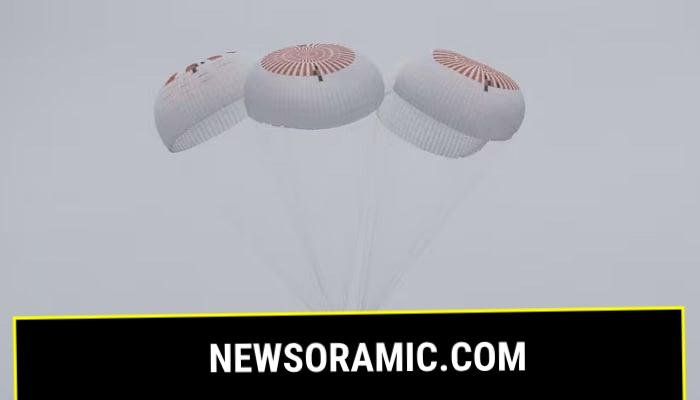 SpaceX capsule carrying four astronauts parachutes into the Pacific Ocean off the Southern California coast on August 9, 2025. —NASA