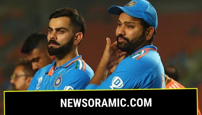 Indias Virat Kohli (left) and Rohit Sharma look dejected after losing the ICC Cricket World Cup final at Narendra Modi Stadium, Ahmedabad, India on November 19, 2023. Reuters