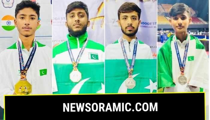 Pakistan athletes pose with medals after securing victories at the Hero Open Taekwondo Championship in Malaysia on August 10, 2025. — Reporter