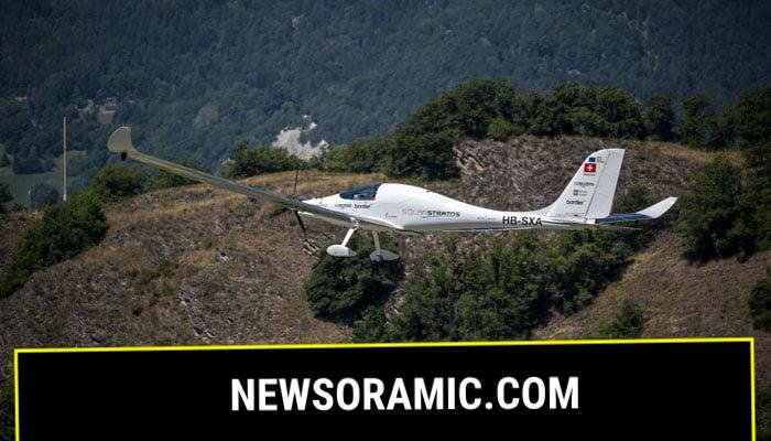 Solar-powered plane SolarStratos, piloted by Swiss pilot Raphael Domjan, is seen taking off at the Sion airport, southwestern Switzerland, on August 8, 2025, during his first attempt of the season at setting a new aviation record by reaching an altitude of 10,000 metres. — AFP