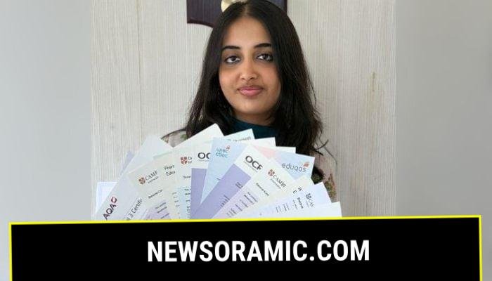 Mahnoor Cheema, an 18-year-old British-Pakistani student with her examination results. — Reporter