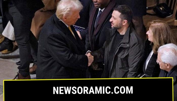 US President-elect Donald Trump and Ukrainian President Volodymyr Zelensky shake hands inside the Notre-Dame de Paris Cathedral ahead of a ceremony to mark its re-opening following the 2019 fire, in Paris, France, December 7, 2024. — Reuters