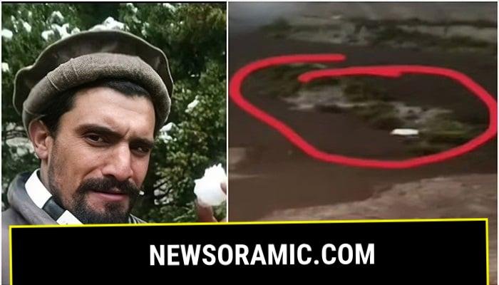 This combination of photos shows Wasiat Khan (left) and the newly-formed lake in Ghizer, Gilgit-Baltistan. —Screengrab/Geo News