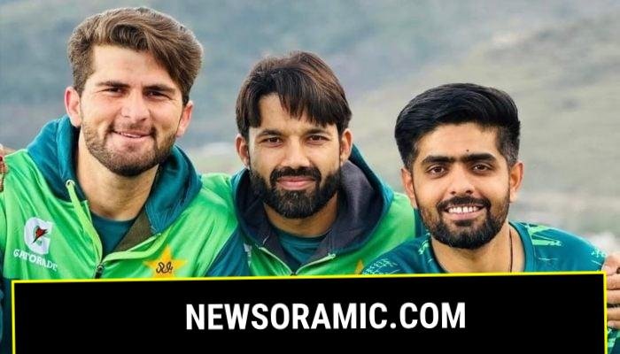 Shaheen Afridi, Mohammad Rizwan and Babar Azam pose for a picture, April 5, 2024. — Instagram/@geo_super
