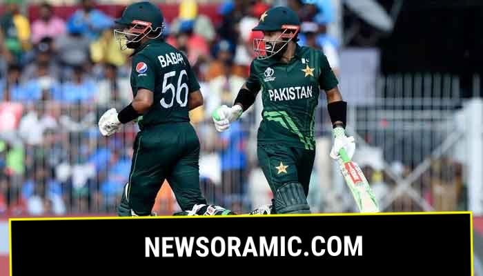 Pakistani batters Mohammad Rizwan and Babar Azam make a run during a match against South Africa played at Chidambaram Stadium, Chennai, India on October 27, 2023. —Reuters