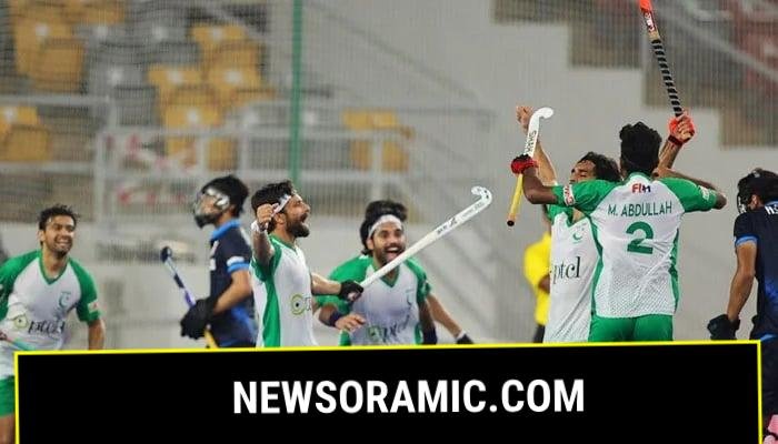 Pakistan hockey players celebrate after defeating Japan in the FIH Nations Cup in Kuala Lumpur on June 16, 2025. — X/@HokitaMY