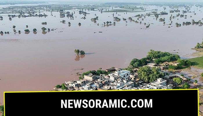 This aerial photograph shows houses submerged with floodwater at Chak Ali Sher village in Wazirabad district on August 28, 2025. — AFP