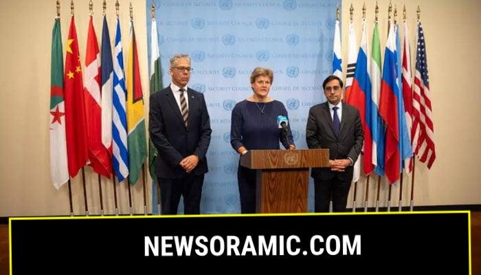 United Kingdoms Ambassador to the United Nations Barbara Woodward, accompanied by other E3 members German Ambassador Ricklef Beutin and Deputy French Ambassador Jay Dharmadhikari, speaks to members of the press about Iran and nuclear weapons at UN Headquarters in New York City, US, August 29, 2025. — Reuters