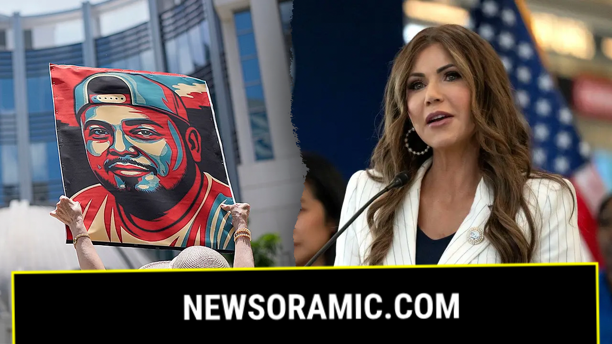 Abrego Garcia poster and Kristi Noem