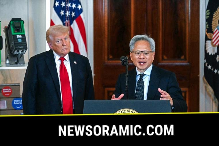 Nvidia CEO Jensen Huang alongside President Donald Trump