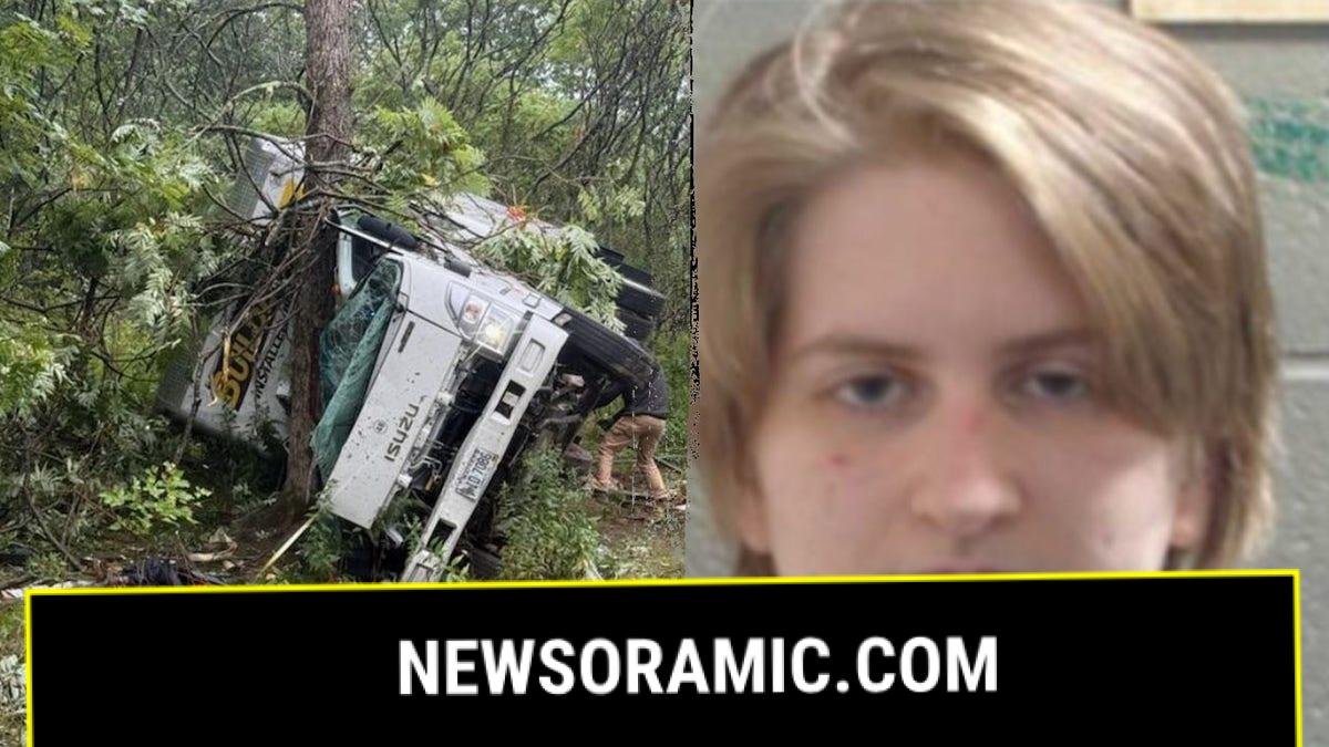 Olivia Wilkins and an image of the scene where she allegedly crashed her vehicle.