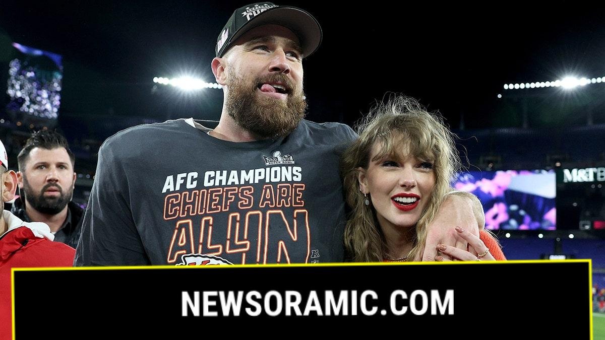 Taylor Swift and Travis Kelce aft the AFC Championship