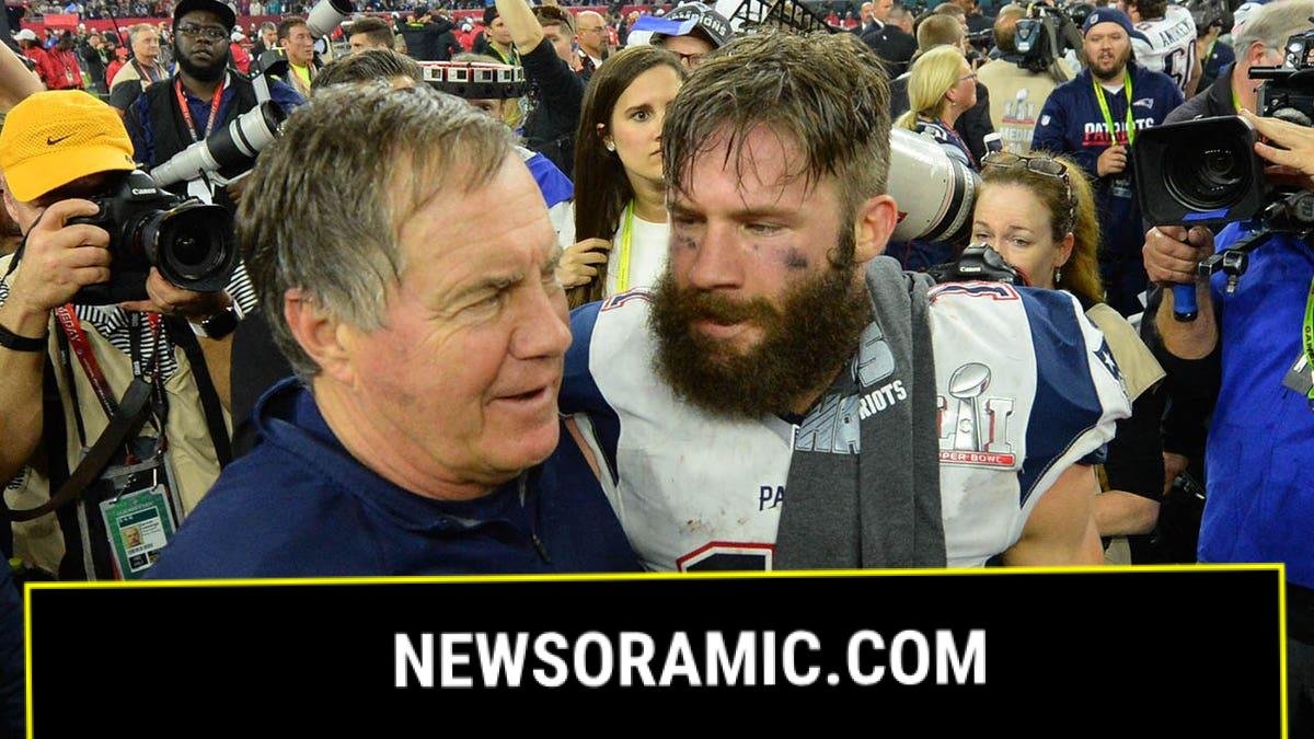 Bill Belichick celebrates with wide receiver Julian Edelman