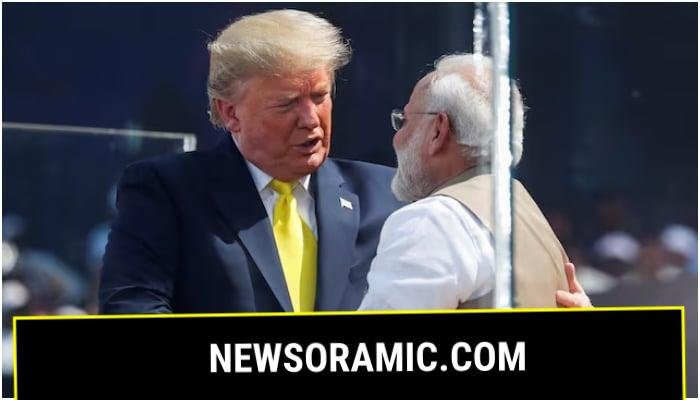 US President Donald Trump embraces with Indian Prime Minister Narendra Modi during the Namaste Trump event at Sardar Patel Gujarat Stadium, in Ahmedabad, India, February 24, 2020.