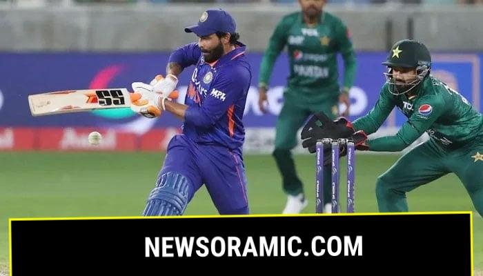 Ravindra Jadeja goes for a pull shot during the Asia Cup Twenty20 international cricket Group A match between India and Pakistan at the Dubai International Cricket Stadium in Dubai on August 28, 2022. — AFP