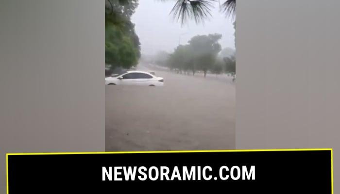 Vehicles submerged in rainwater following heavy downpour in Islamabad on September 1, 2025. — X/@ShirazHassan