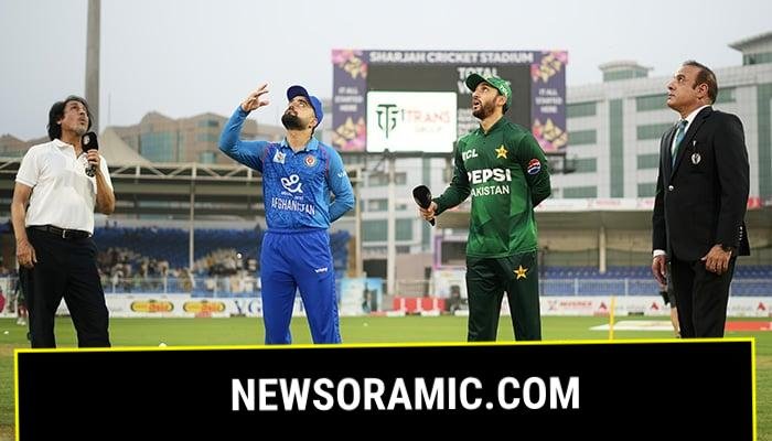 Pakistan skipper Salman Ali Agha (second from right) and Afghanistan captain Rashid Ali (second from left) during the toss for the T20I tri-nation series final at Sharjah Cricket Stadium, Sharjah, September 2, 2025. — Emirates Cricket Board