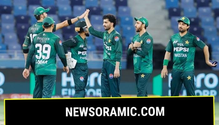 Pakistans Sufiyan Muqeem celebrates a wicket with teammates during the Asia Cup 2025 match against Oman at Dubai International Stadium on September 12, 2025. — ACC