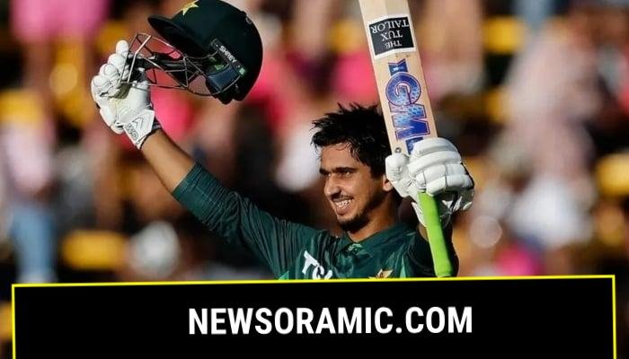 Saim Ayub celebrates his century in ODI series against South Africa. -AFP