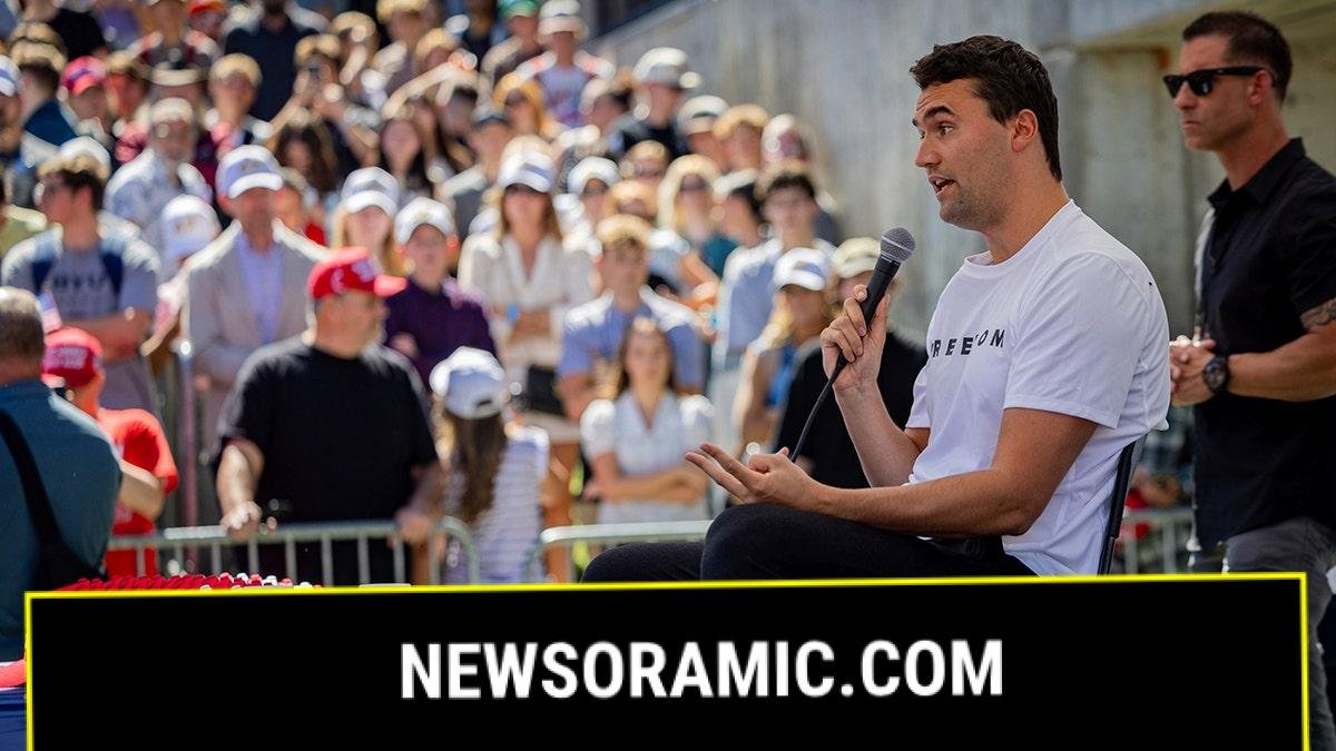 Charlie Kirk speaks to the audience just before he was shot