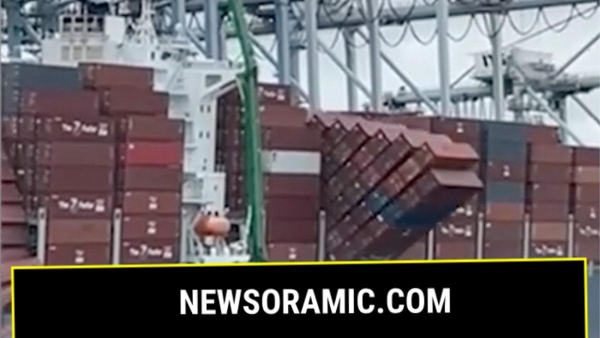 Containers falling off a cargo ship in California
