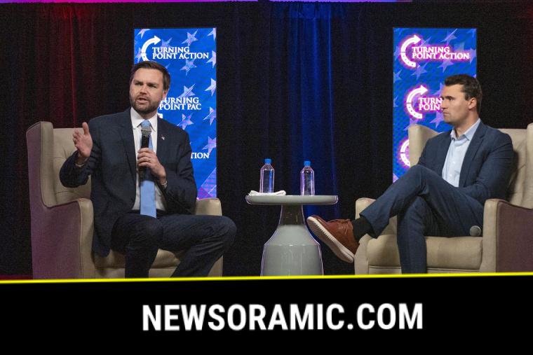 Republican vice presidential candidate JD Vance and Charlie Kirk hold a town hall gathering with students in High Point, N.C., on Oct. 31, 2024.