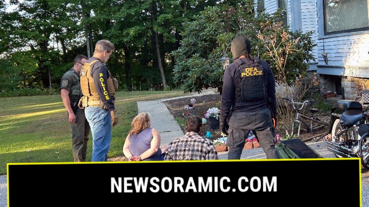 DEA officers detain suspects outside Franklin, New Hampshire home in fentanyl trafficking case.