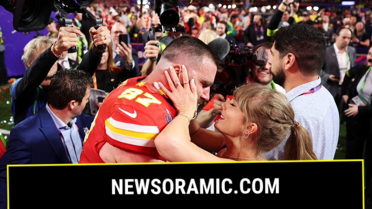 Taylor Swift and Travis Kelce after Chiefs Super Bowl win