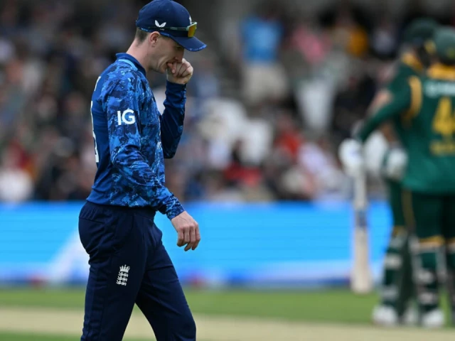 england captain harry brook in the field as south africa cruise to victory during the first odi at headingley photo afp