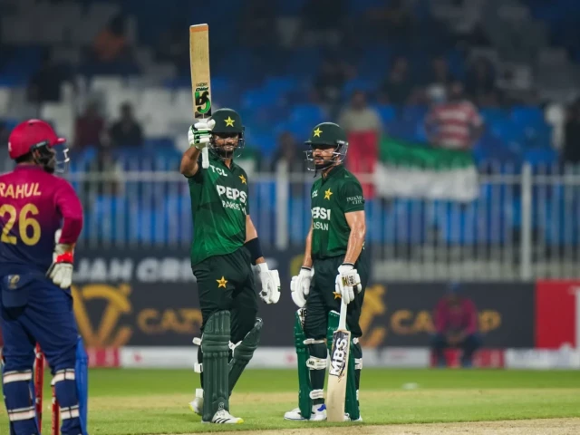 hasan nawaz celebrates his half century against uae in the tri nation t20i series photo emirates cricket board