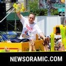 Joey Chestnut shatters goal of 99 chicken nuggets in nine innings at Dodgers-Giants