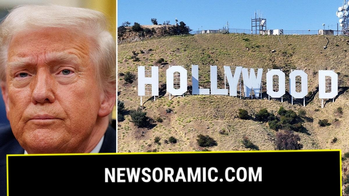 Donald Trump next to the Hollywood sign